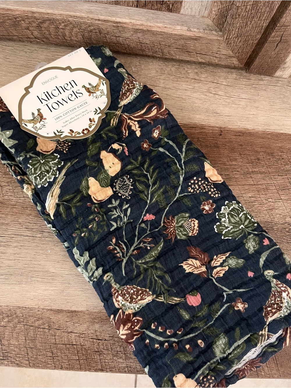 Envogue Navy Botanical Cotton Kitchen Towels - Floral Print Set